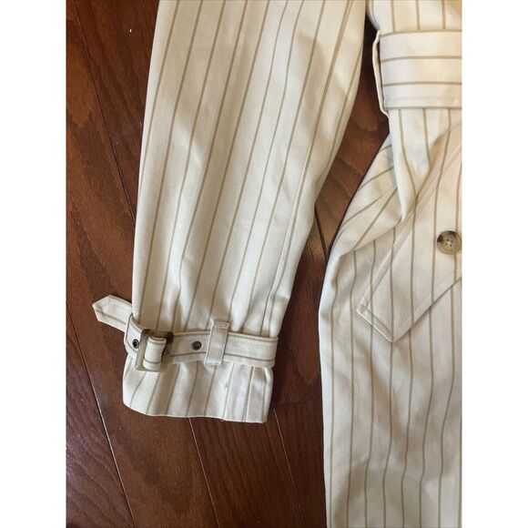 Ralph‎ Lauren Women's Ivory And Khaki Pinstripe Trench Coat And Dress Size L - Picture 3 of 13